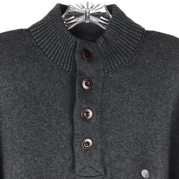 NWT Eddie Bauer Cotton Cashmere Sweater Pullover Button Knit Gray Men Large Tall - Picture 2 of 9